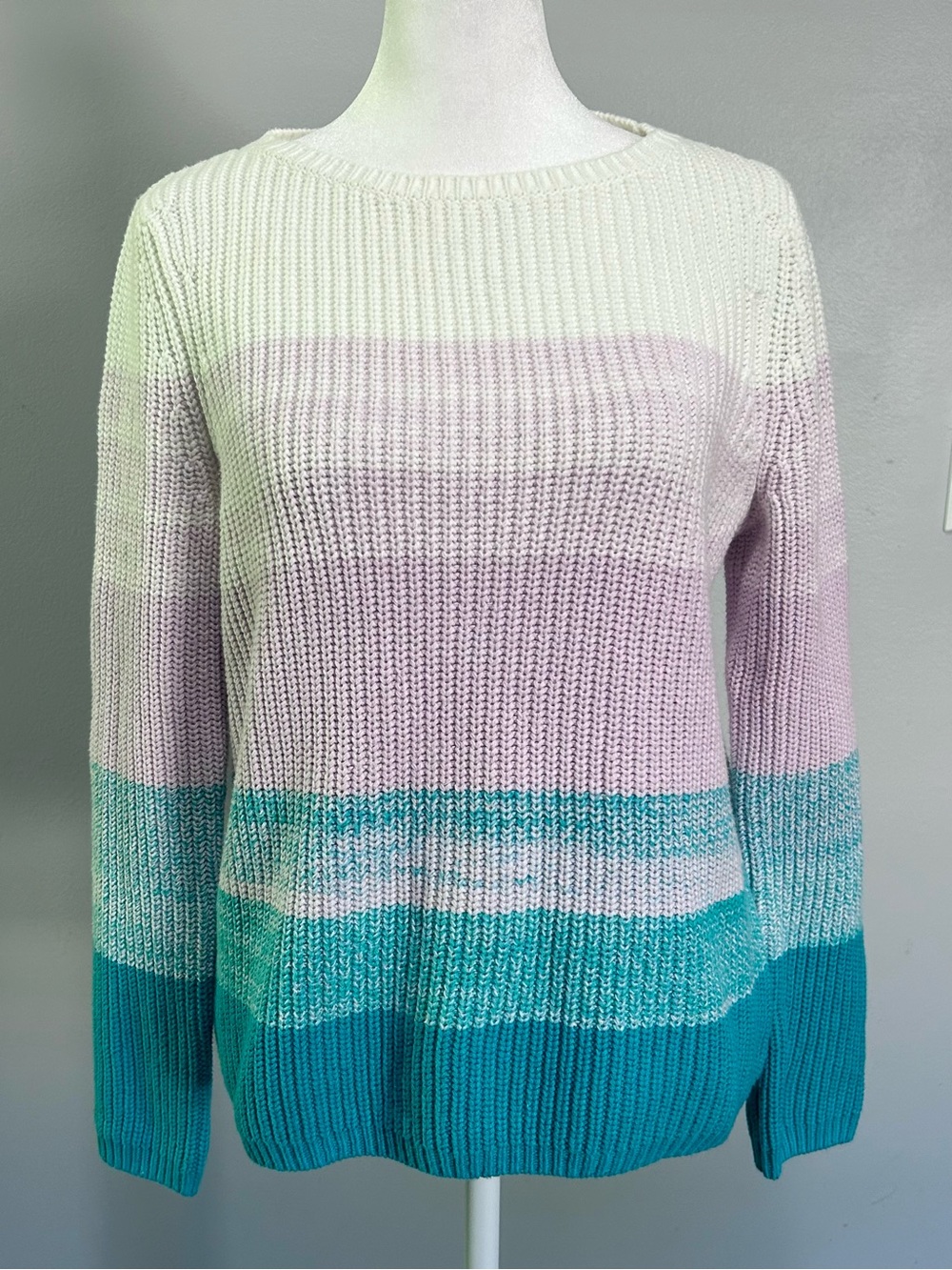 Talbots Striped Crewneck Sweater in White, Lavender & Teal